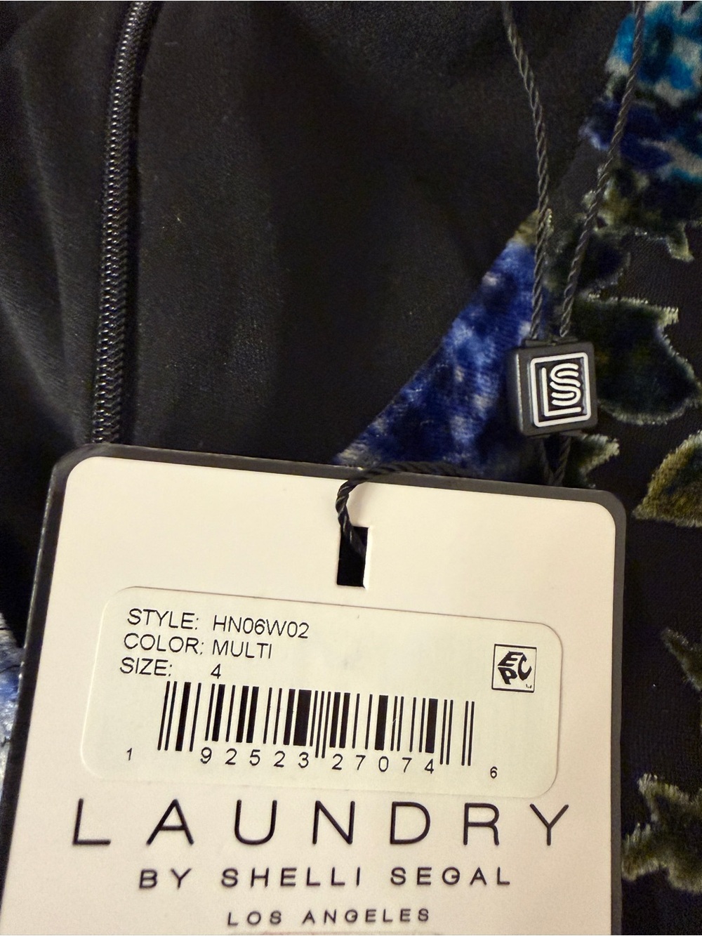 NWT Laundry By Shelli Segal Black Dress with Blue Floral Print - Picture 6 of 10